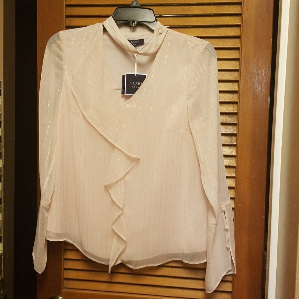 NWT Kaari blue pink pin stripped top size xs